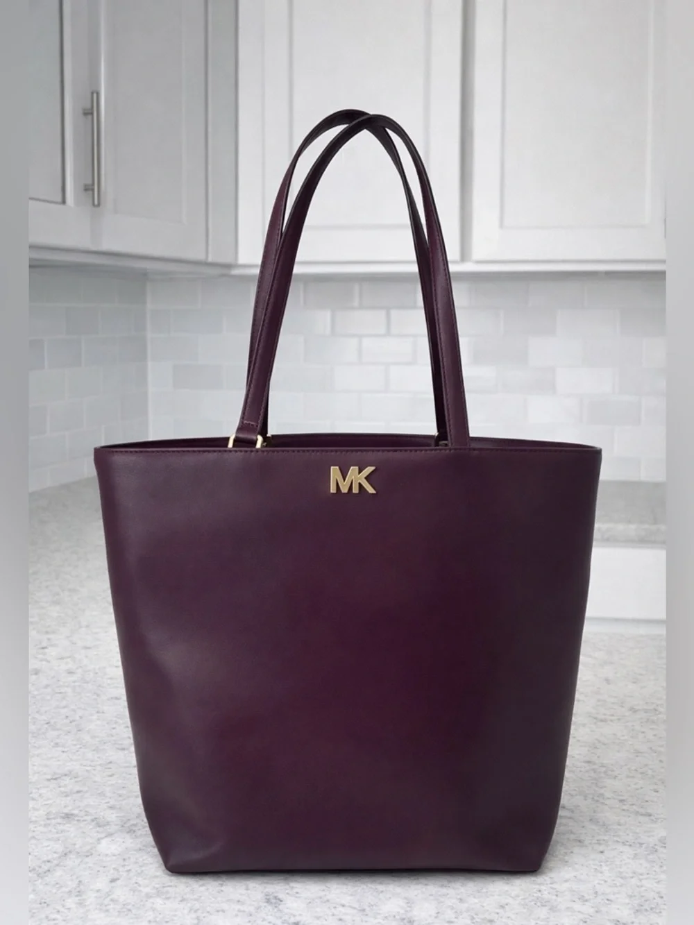 Michael Kors Mott Burgundy Leather Double Handle Zipper Tote Bag - MSRP $268